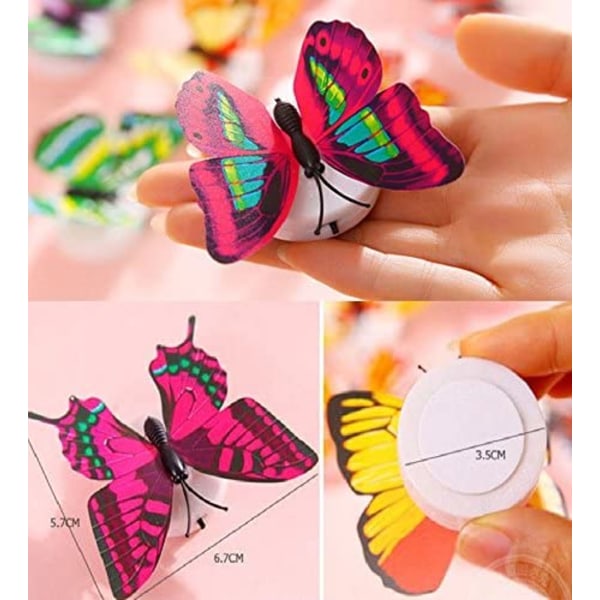 (18 stykker) Sommerfugllys, fargerik 3D-sommerfuglveggklistremerke