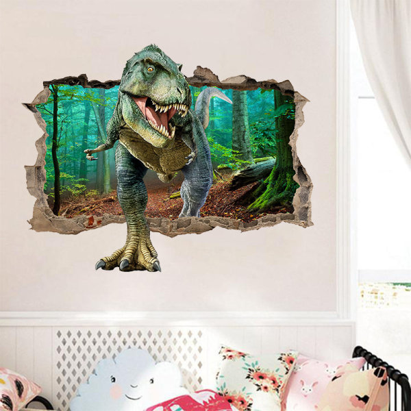 En bit 50×70CM 3D trasig vägg dinosaurie väggdekaler sovrum