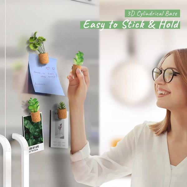 8 delers sett kunstige plante kjøleskapsmagneter - Potteplante Kjøleskap