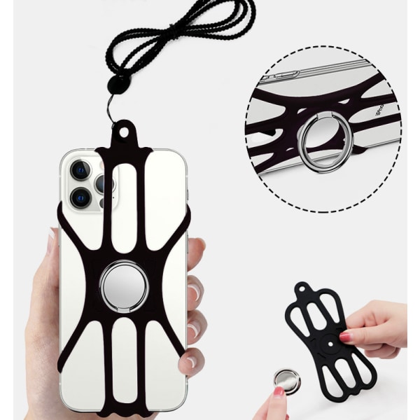 Phone case (svart) med ringhållare för Universal Smart
