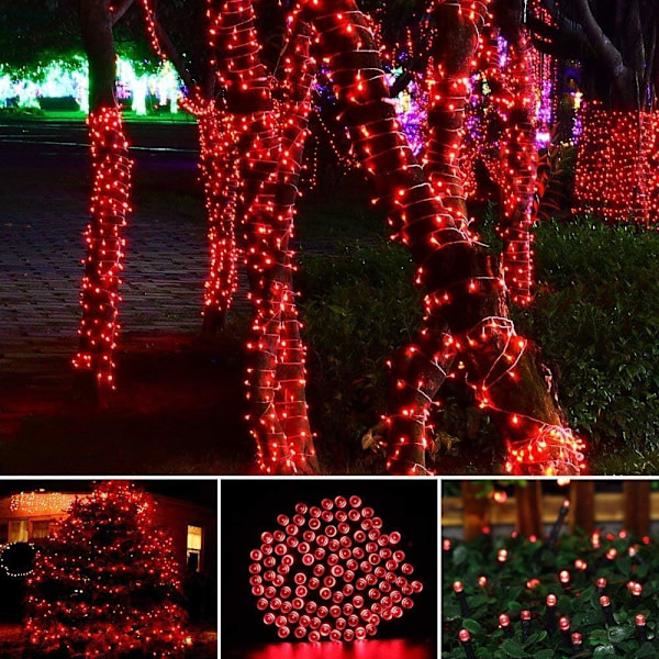 Solcells Halloween-lampor, 22 meter 200 LED 8 lägen Röda Halloween-ljusslingor (Röd)