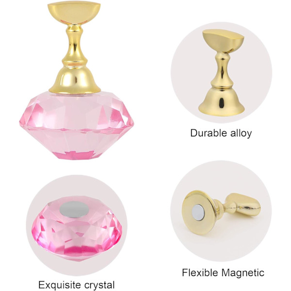 Neglekunst Display Stativ (Rosa) med Magnetisk Holder og Krystallbase