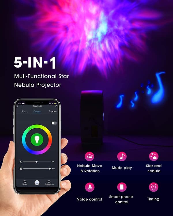 LED Stjerneprojektor (Hvit), Smart Stjernelys Galaxy Pro