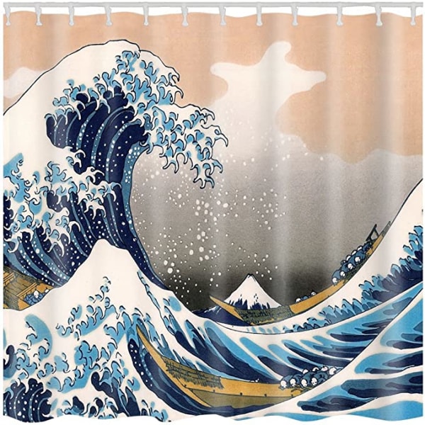 (Wave)180 * 180 cm Litthing Shower Curtain with Hooks High Quali