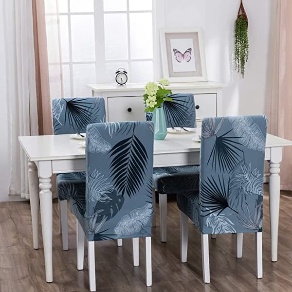 Stolskydd för matstolar (Summer Blue-Leaf, set om 4), Modern Ela