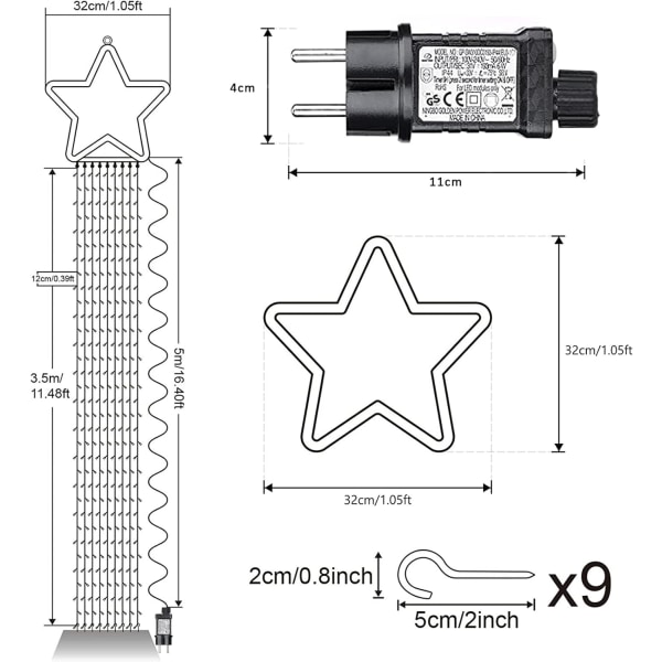 317 LED Julelys Krans, Diameter 32cm Stjernelysgardin