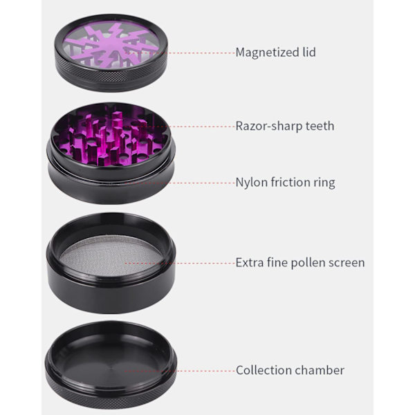 Mausteiden jauhin Zinc Alloy Spice Grinder, 4 osaa siitepölyn jauhin