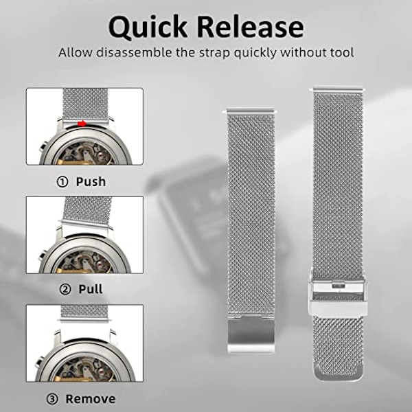 2* Watch-stropper, Hurtigutløsende Watch Strap Justerbar Rustfritt Stål S