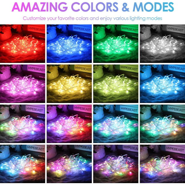 Fairy Lights RGB, 33 ft 100 LED String Lights, Synkroniser med Mus