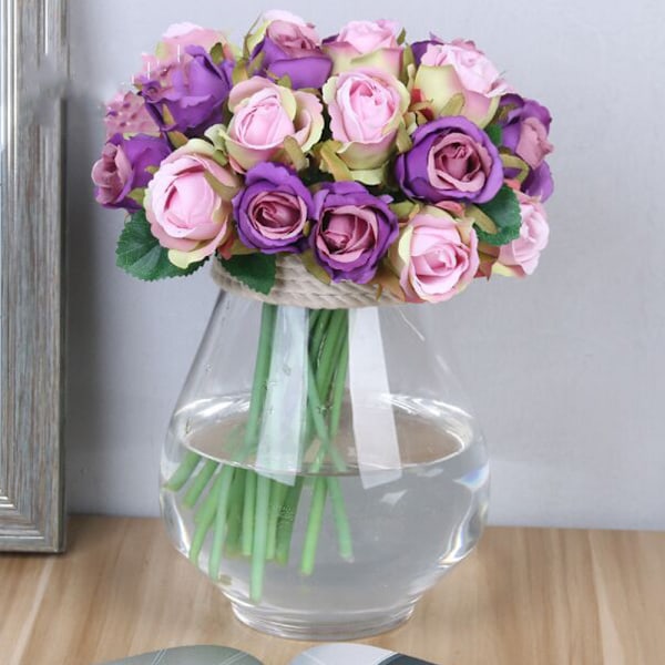 24 hoders kunstig rosebukett silkeblomst med stilkrose B