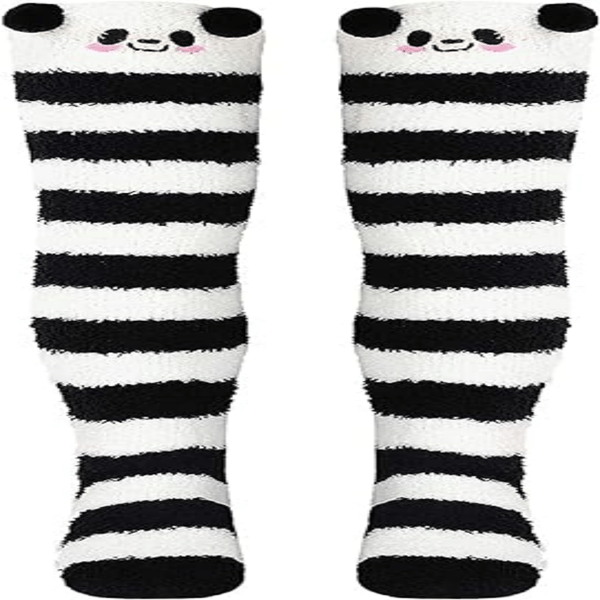 2 par fluffiga strumpor - svartvita randiga, korallfleece,
