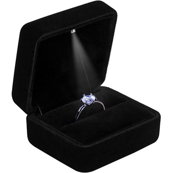 Velvet Ring Box med LED Light Ring Box for bryllup, forslag, E
