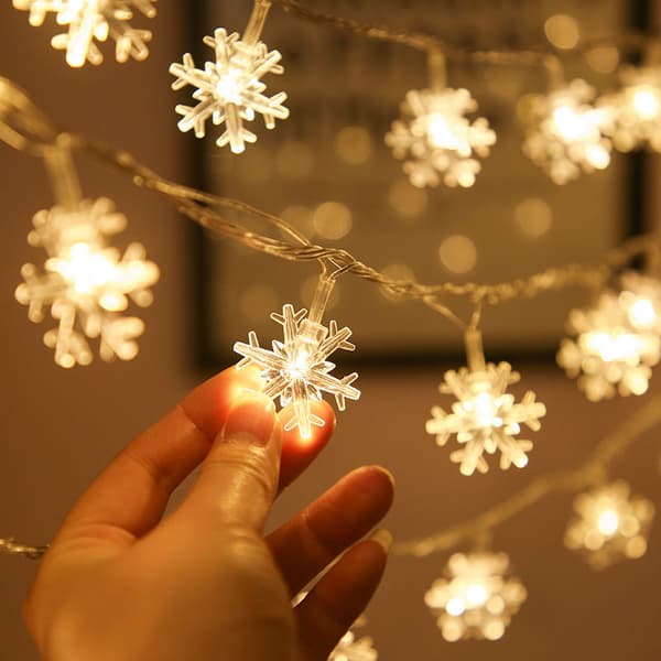 Julgransbelysning, snöflingor, varmvitt batteri
