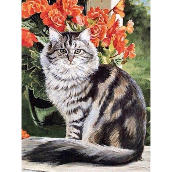 30x40cm, katt 5d diamantmålad strassbroderi duk