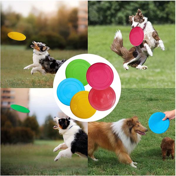 Frisbee hund leksak, 5 stycken Frisbee gummi hund leksak, mjuk och hållbar