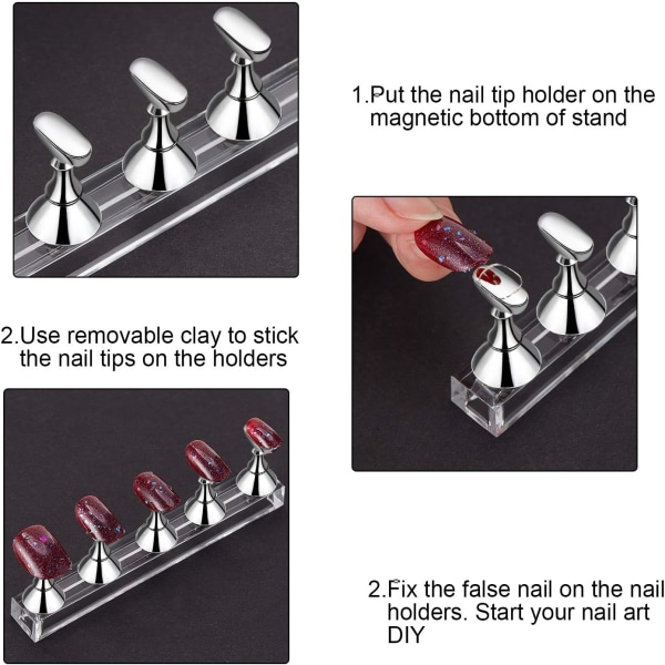 (Silver) 2 st Akryl Nagel Display Set Fingertip Practice Stand M