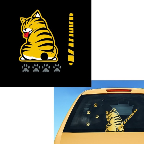En gul kat Tegnefilm Funny Cat Moving Tail Stickers Reflekterende C