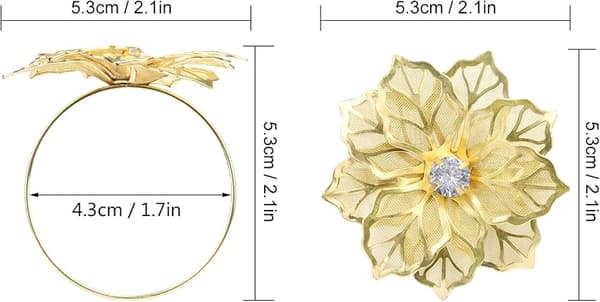 (Guld) Set med 12 servettringar i legering med ihålig blomma