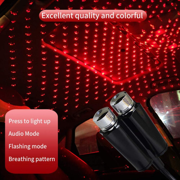 USB-nattlysstjerneprojektor, 2 i 1 automatisk biltak LED-lys,