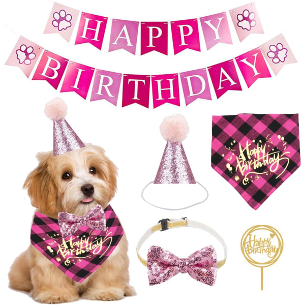 Hundefødselsdagsbandana, pink, tilbehør til 1. fødselsdagsfest til hunde