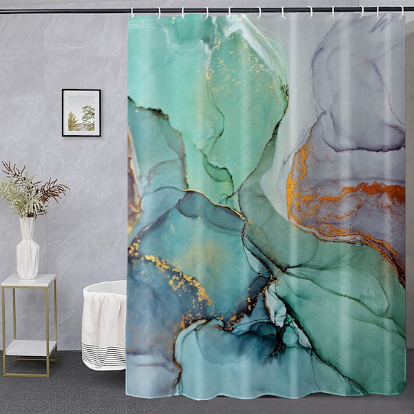 Färgglatt Marmor Duschdraperi Abstrakt Blågrönt och Guld 180*180cm Polyester
