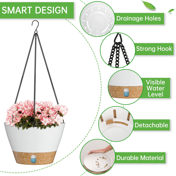 2-pack 10-tums självbevattnande hängande blomkruka 25 cm trädgårdsdekoration