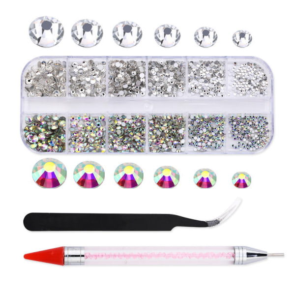 Et stykke negleperler, flade bagsider krystalrhinestones med pick up