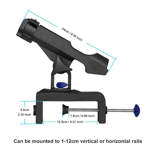 1 pakke 0-14 cm klemmeskinne 360 graders roterende justerbar fiskeri