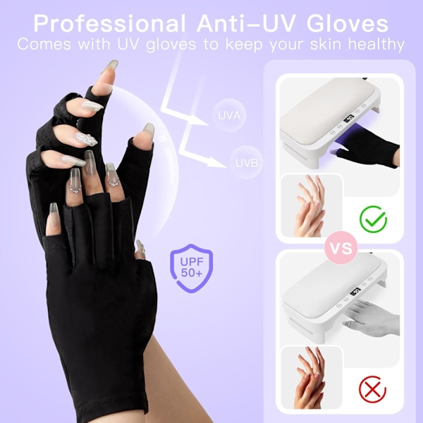 UV-gellampa för naglar med armstöd: UV LED-lampa för gellack med UV-handskar - 4 timer, hopfällbar med H