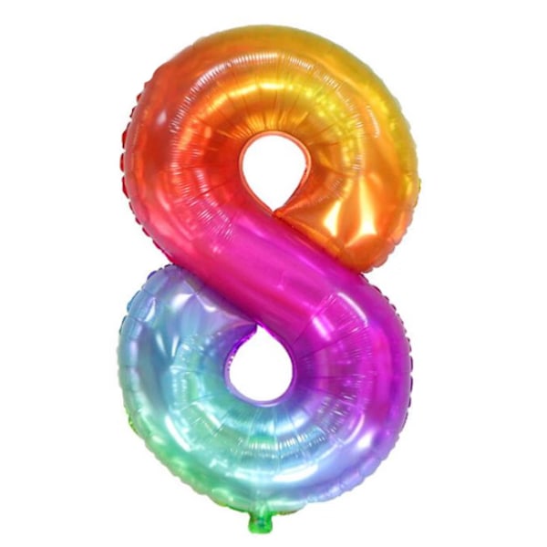 Farverige 8-års fødselsdag balloner - Stort nummer 8 ballon nummer 8