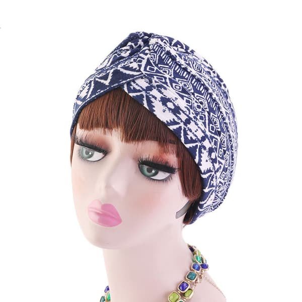 (Blå) Chemo Hodeplagg Hodeinnpakning Skjerf Beanie Lue Kvinner Stretch Knute Front Turban