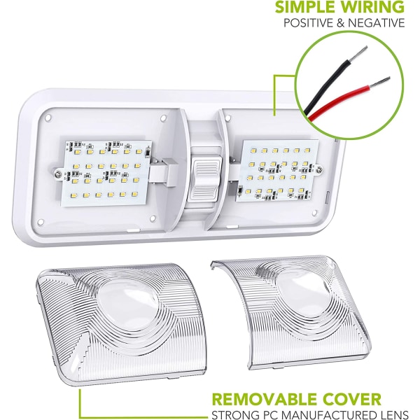 LED-plafondlampa med dubbla kupoler, DC 12V-armatur med på/av-brytare
