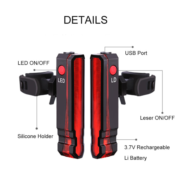 1 stk. Blinklys Kontrol Lys Cykel Baglygte Led Lys Cykel