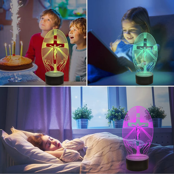 Cross 3D Night Light, Jesus Illusion Hologram Lamp 16 Color Chan