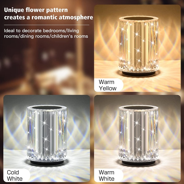 Diamond Crystal -pöytälamppu LED-vuodelamppu kosketusohjauksella R