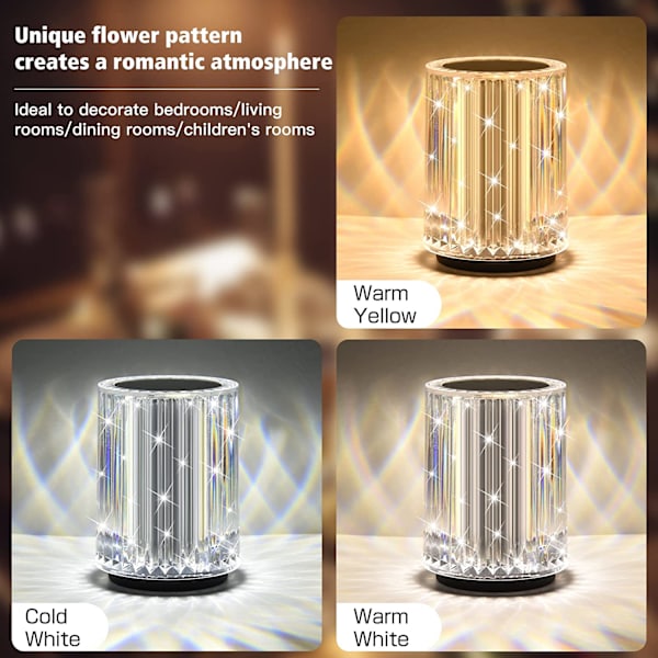 Diamond Crystal -pöytälamppu LED-yöpöytälamppu kosketusohjauksella R