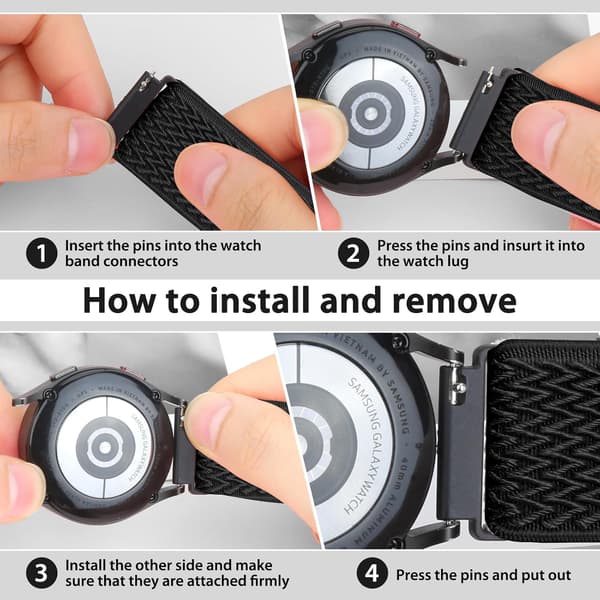 Quick Release Urrem - Bredde - 22mm Urremme, Solo Loop Justerbare Elastiske Nylon Urremme (Sort+Grå+Hvid)