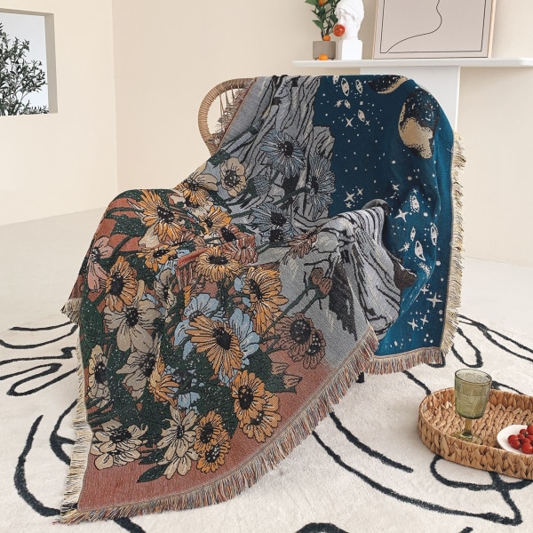 1 kpl 160x130cm ruudullinen peitto Tähtitaivas neulottu koristeltu