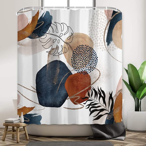 Abstrakt Duschdraperi Boho Mid Century Marinblå Guld Colo