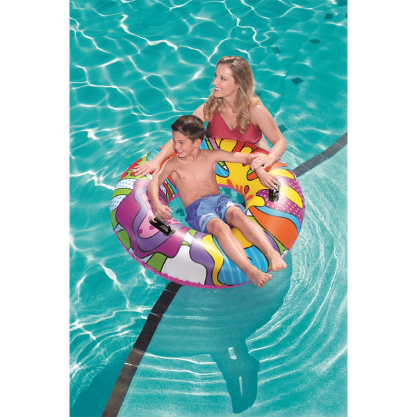Oppblåsbar gummiring, svømmeflåte med pop-art design, Mult