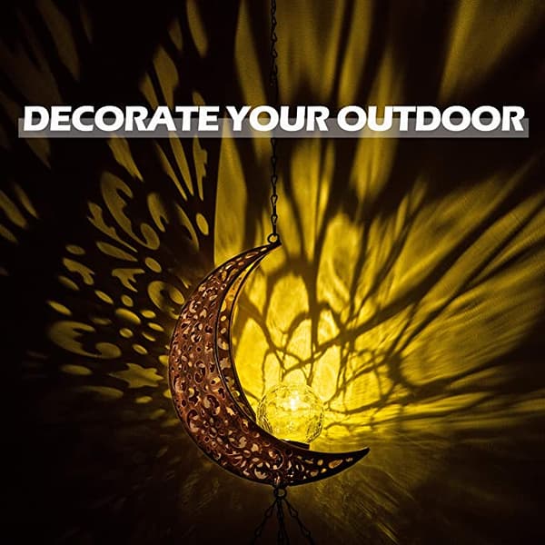 Carved Moon Wind Chime,Solar Moving LED,Moon Hanging Lights Wate