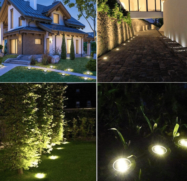 [12 stk] Solcelle Underjordisk Lys 8LED Varm Hvit Hage Plen Lys