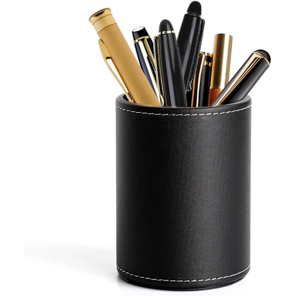 Læder skrivebord blyant pot, skrivebord pen holder skrivebord pen pot, rund PU L