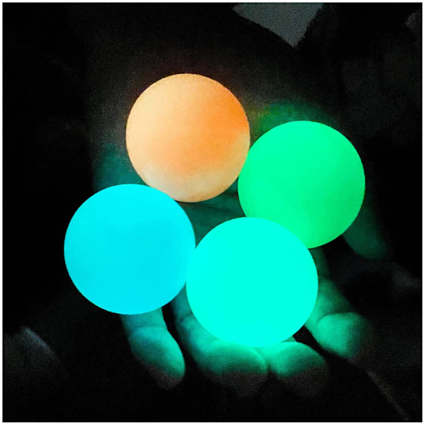 4 stk. Glow In The Dark loftskugler, klæbrig bold (4,5 cm)