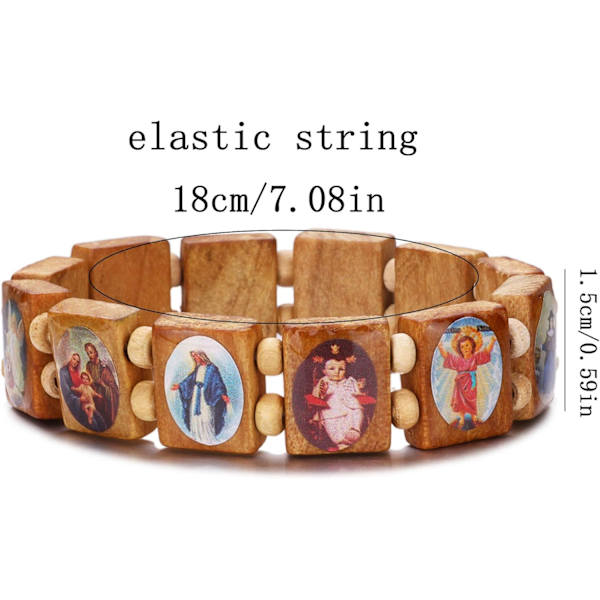 4 stk Træ Jesus Jomfru Maria Armbånd Hellige Roser, Strækbar Træ Lille Panel Armbånd, med Billeder af Religiøse