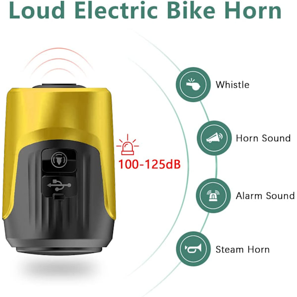 125dB Elektrisk Høj Lyd Cykelklokke med Tyverialarm - Gul, Cykel