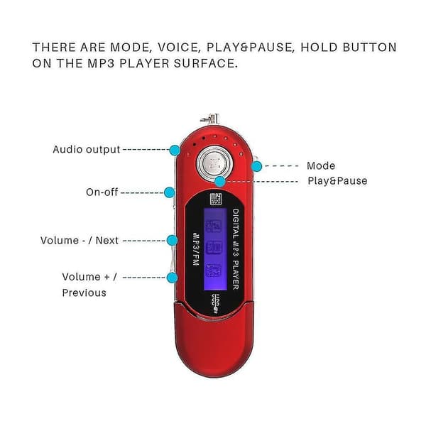 Bärbar USB mp3-spelare, med vit digital LCD-skärm