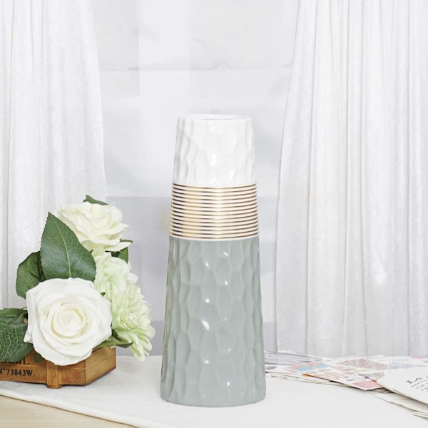 28cm Blomvas Guld Grå Vit Keramik Hög Design Dekor