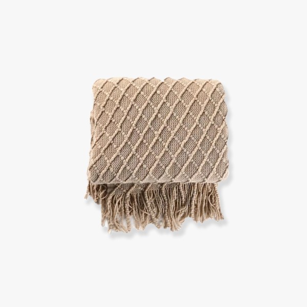 Akryl strikket tæppe, 47x67 tommer, taupe ternet, Li