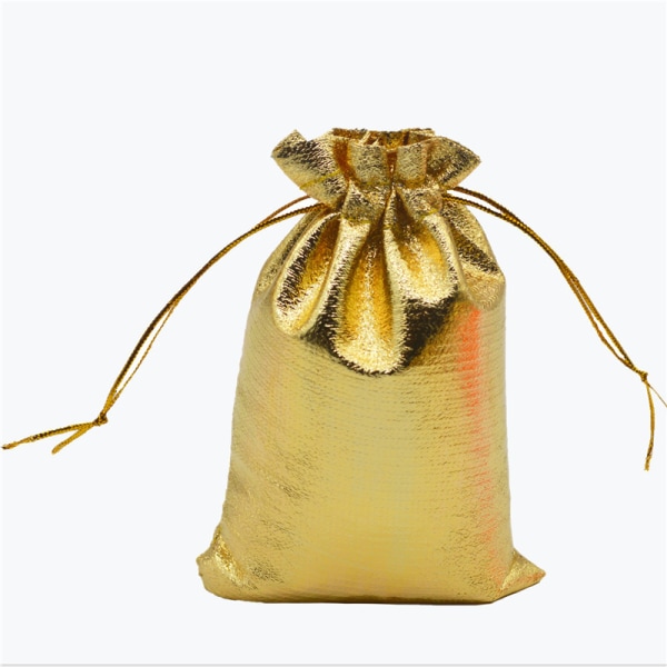 (13 cm x 18 cm) 100 kpl kultaisia ​​kiristysnyörillä varustettuja lahjapusseja, pieniä lahjapusseja J